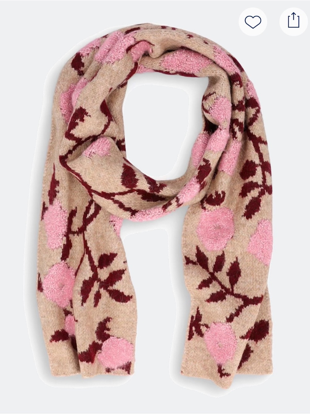 Daniel Rainn Mary Sweater Knit Scarf with Pink & Burgundy Floral Motif